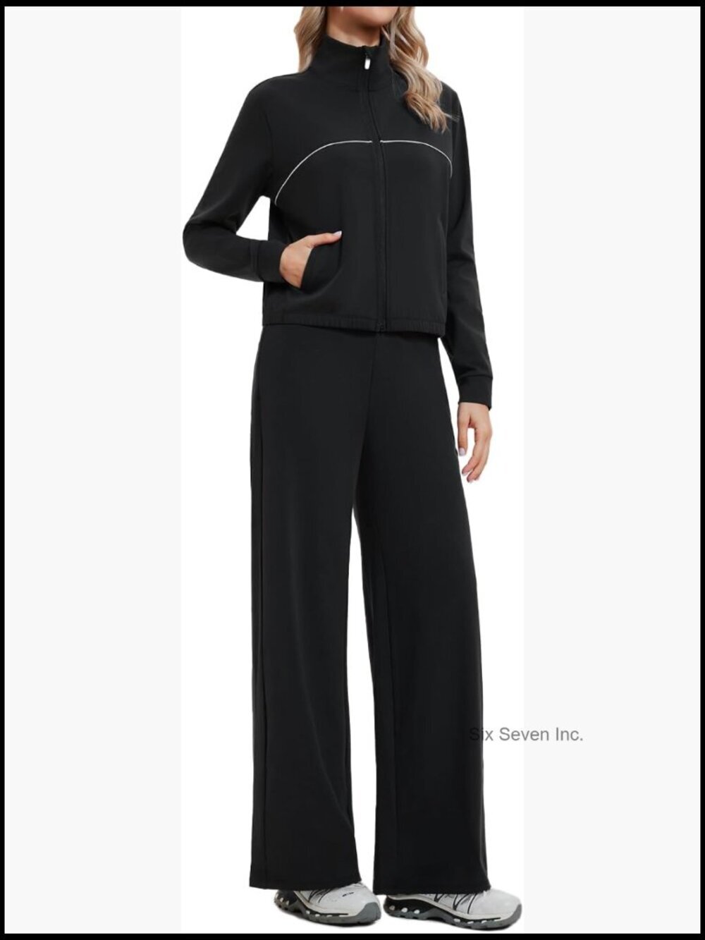 Women's 2 Piece Tracksuit Zip Up Sweatshirt Wide Leg Sweatpant Matching Lounge